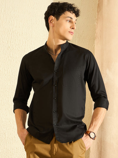 DENNISON Men Black Smart Slim Fit Solid Water & Stain Repellent Pure Cotton Casual Shirt