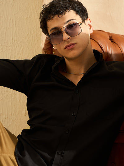 DENNISON Men Black Smart Slim Fit Solid Water & Stain Repellent Pure Cotton Casual Shirt