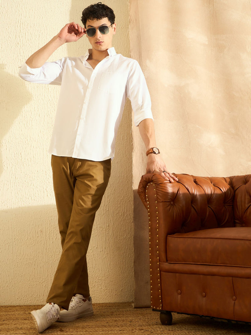 White: Solid Pure Cotton Smart Slim Fit Formal Shirt