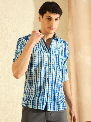 Blue: Half Sleeves Tie and Dye Shirt