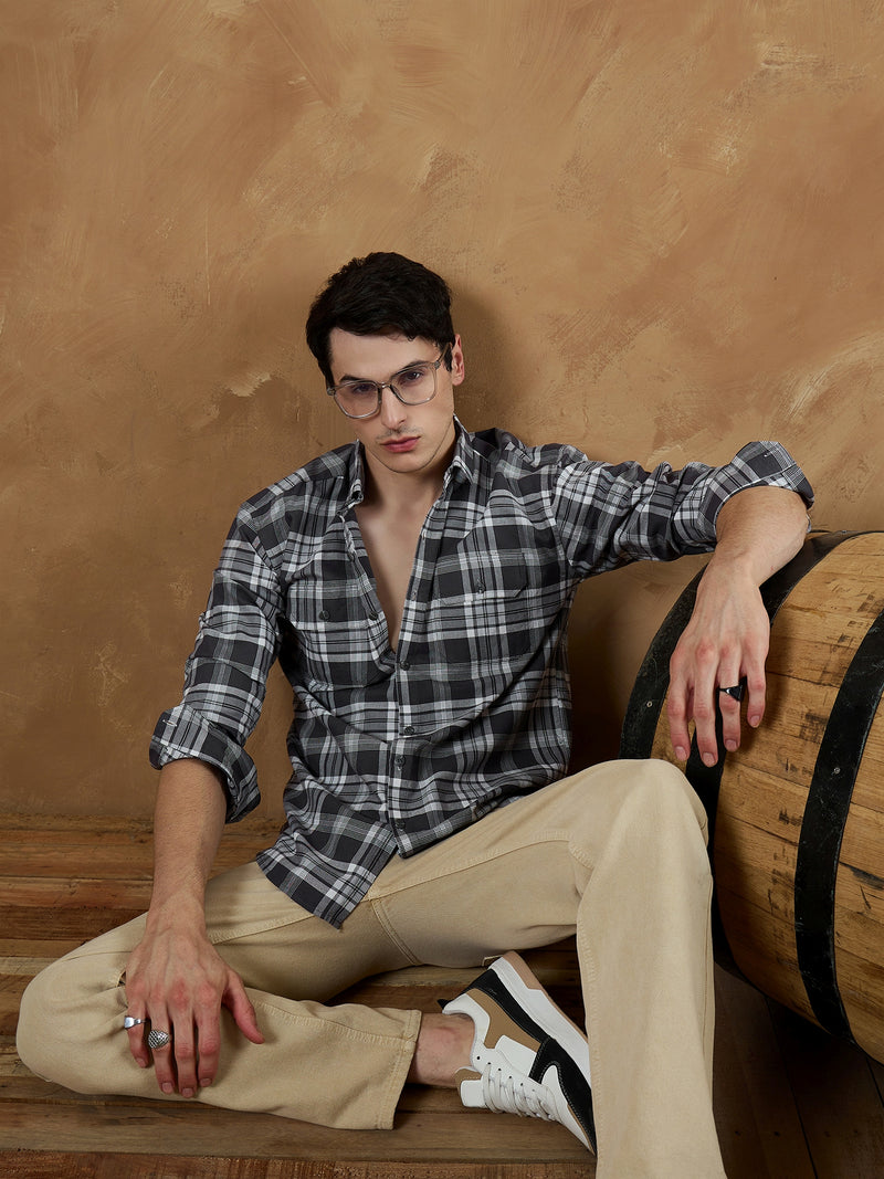 Grey & White: Oversized Checkered Shirt