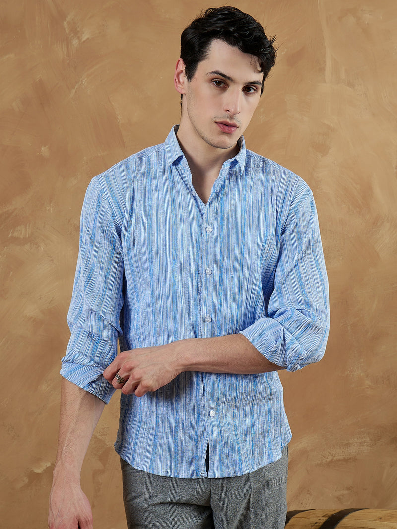 Blue & White: Striped Oversized Casual Shirt