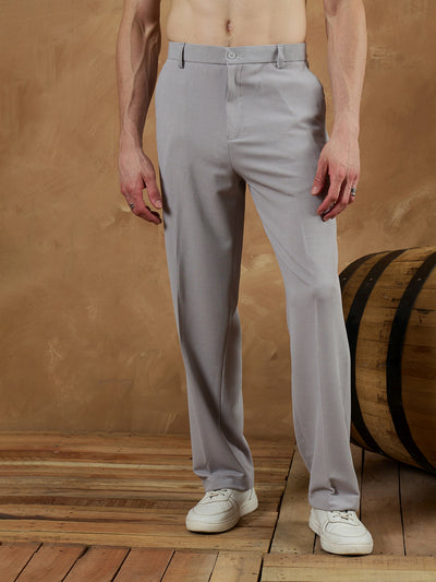 Light Grey: Korean loose fit Four way Lycra Trouser