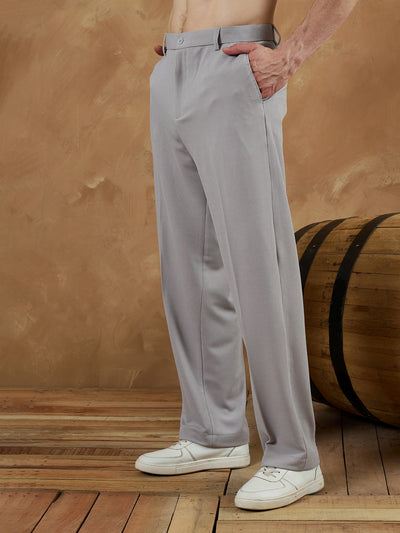 Light Grey: Korean loose fit Four way Lycra Trouser