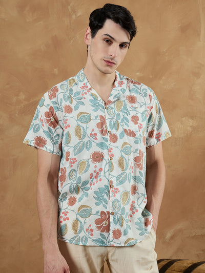 White: Half Sleeves Block Printed Shirt