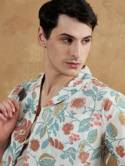 White: Half Sleeves Block Printed Shirt