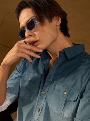 Blue: Full Sleeves Oversized Ombre Shirt