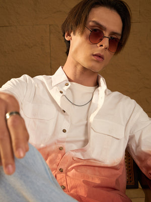 White and Orange: Full Sleeves Oversized Ombre Shirt