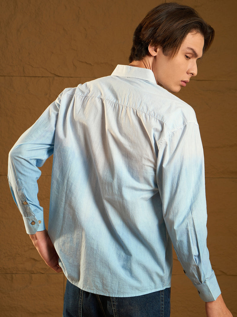 Light Blue: Full Sleeves Oversized Ombre Dyed Shirt