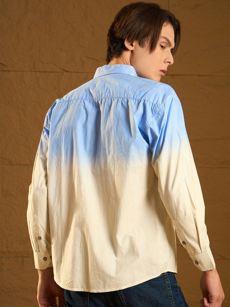 Sky Blue: Full Sleeves Oversized Ombre Dyed Shirt