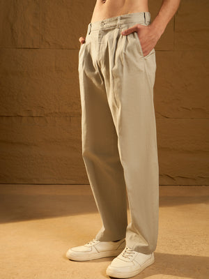 Pale Green: Textured Korean Baggy Fit Trouser