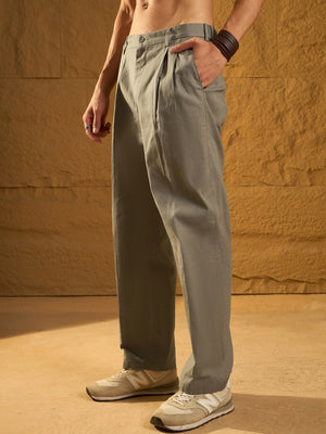 Seal Green: Textured Korean Baggy Fit Trouser