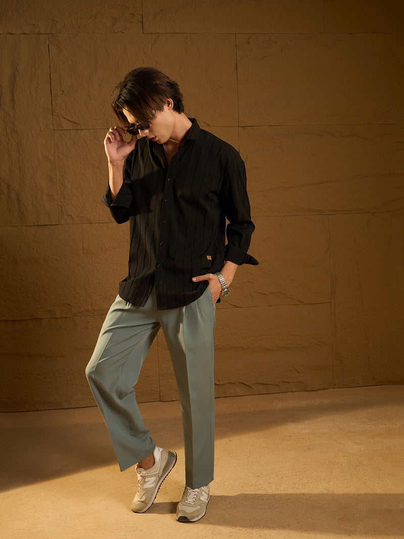 Black: Full Sleeves Oversized Pintuck Shirt