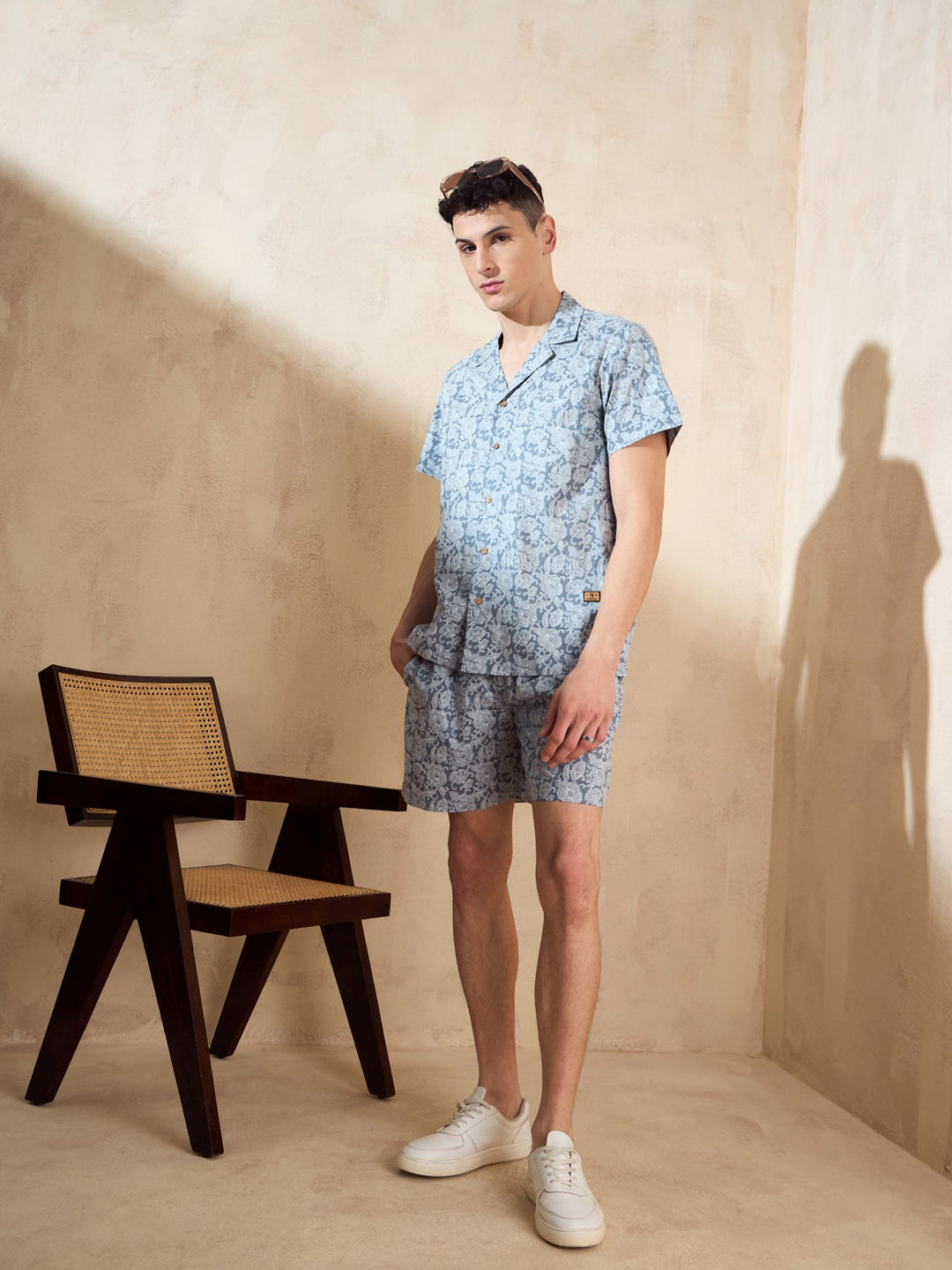 Men's Grey Block Printed Coord Set | Printed Shirt With Shorts