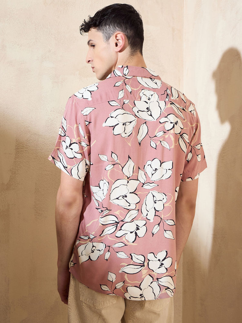 Pink: Half Sleeves Cotton Printed Shirt