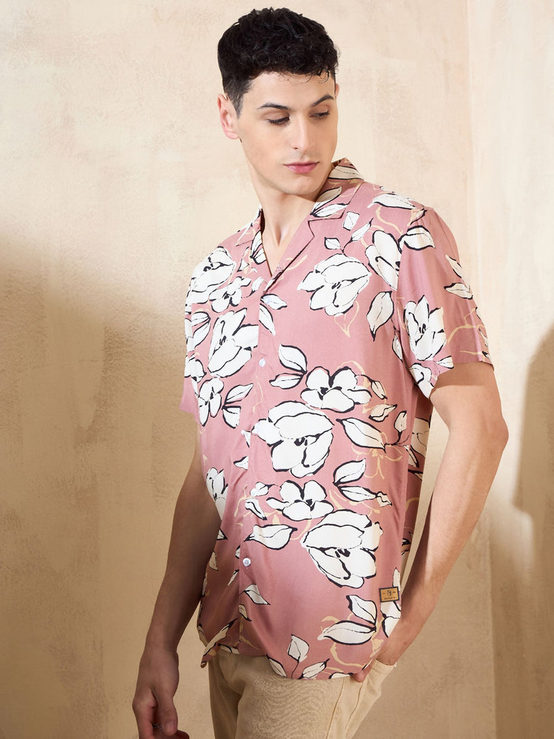 Pink: Half Sleeves Cotton Printed Shirt