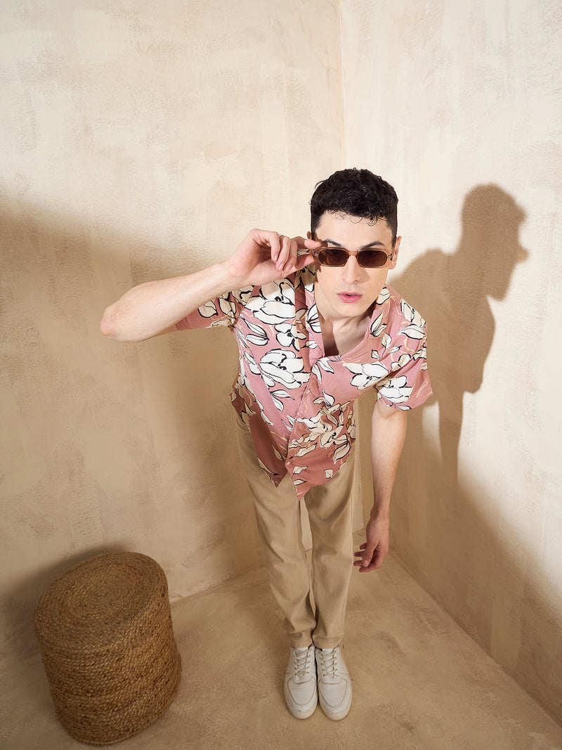 Pink: Half Sleeves Cotton Printed Shirt