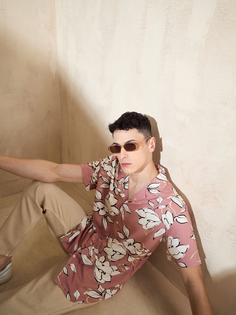 Pink: Half Sleeves Cotton Printed Shirt