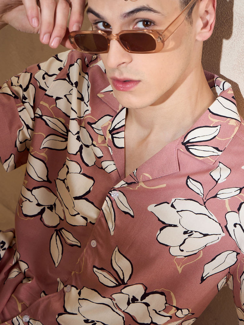 Pink: Half Sleeves Cotton Printed Shirt
