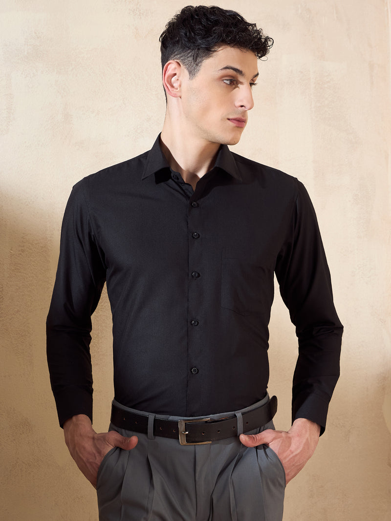 Black: Spread Collar Shirt