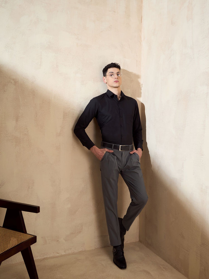 Black: Spread Collar Shirt