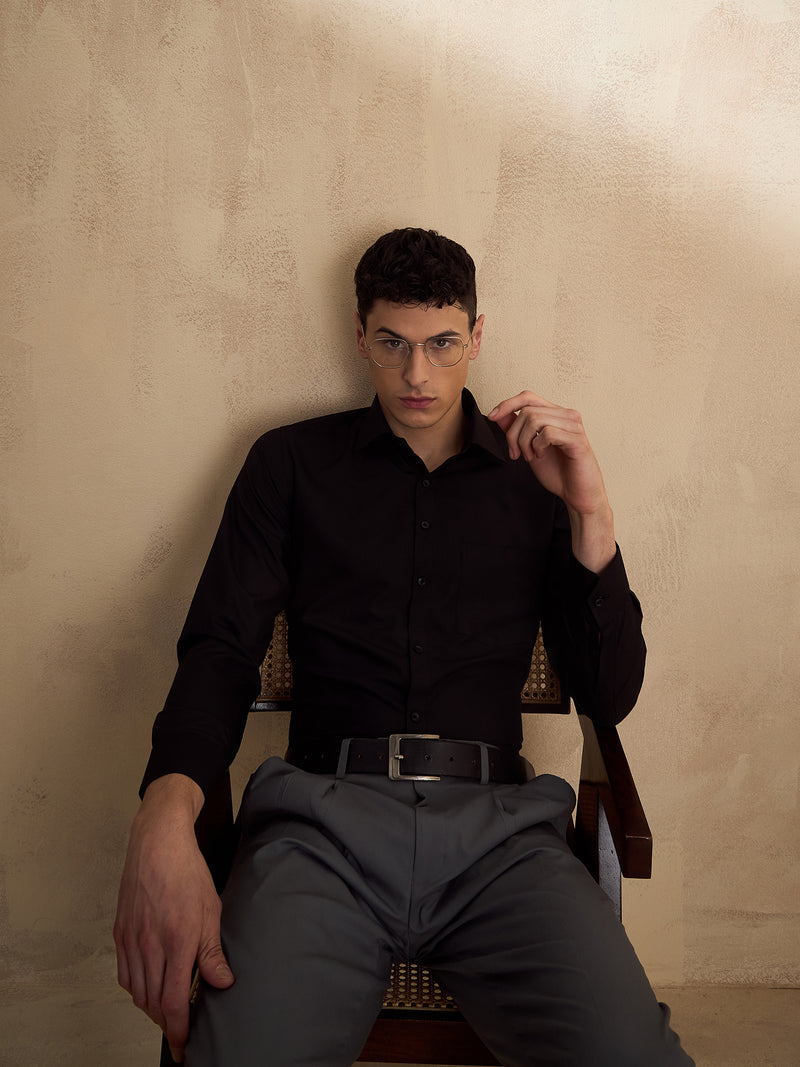 Black: Spread Collar Shirt