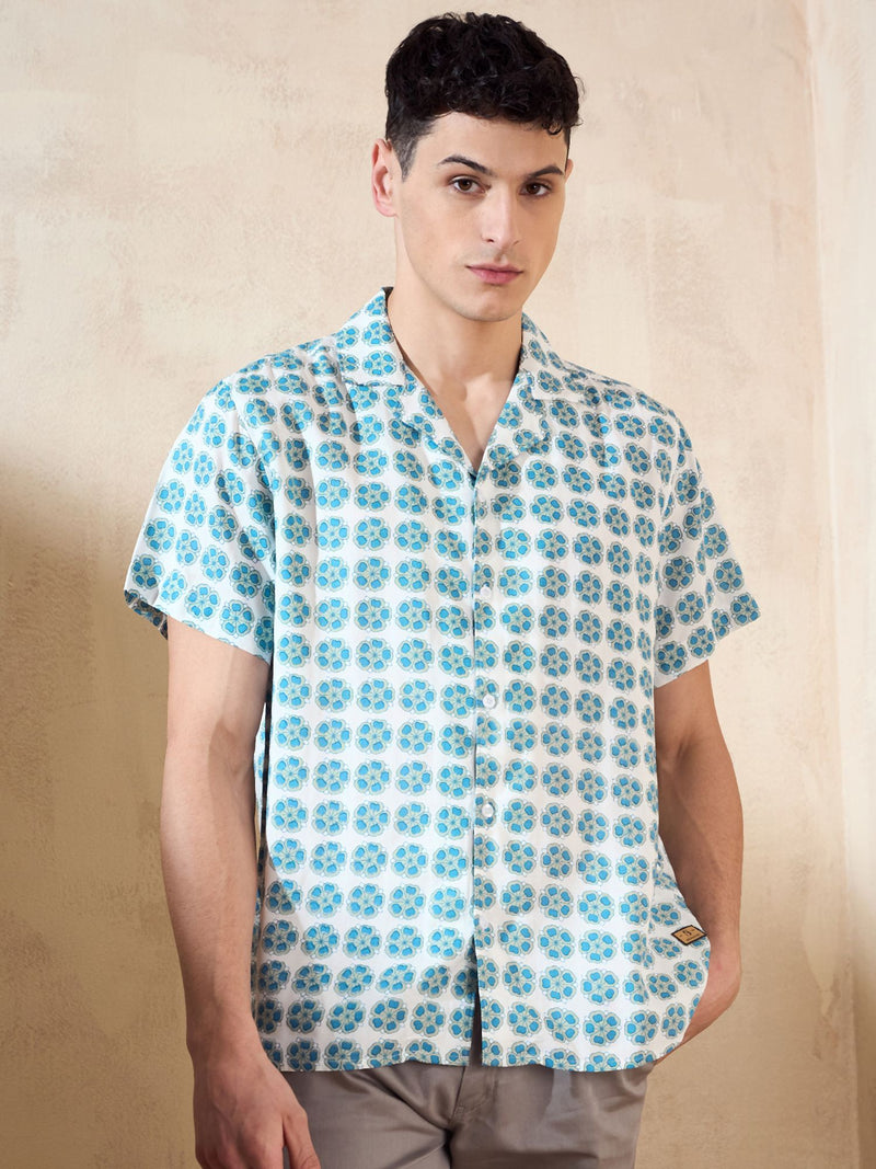 White & Blue Oversized Casual Shirt