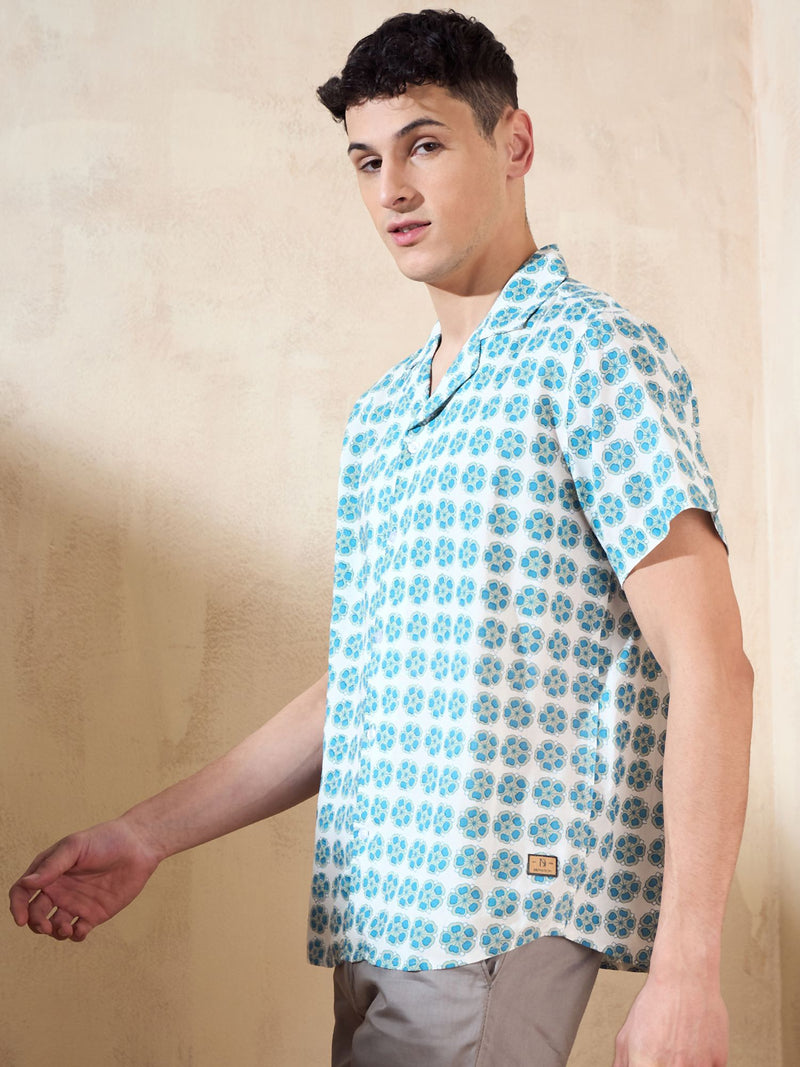 White & Blue Oversized Casual Shirt