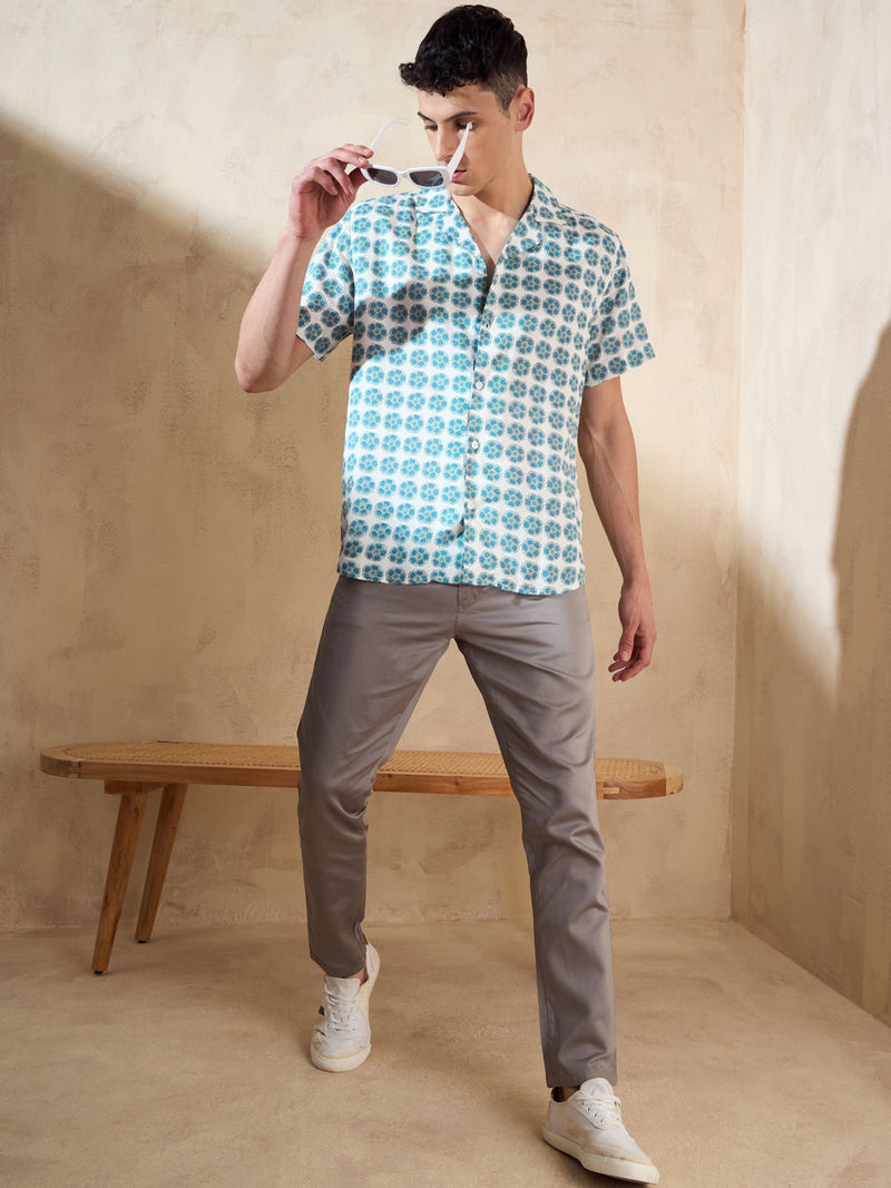 White & Blue Oversized Casual Shirt