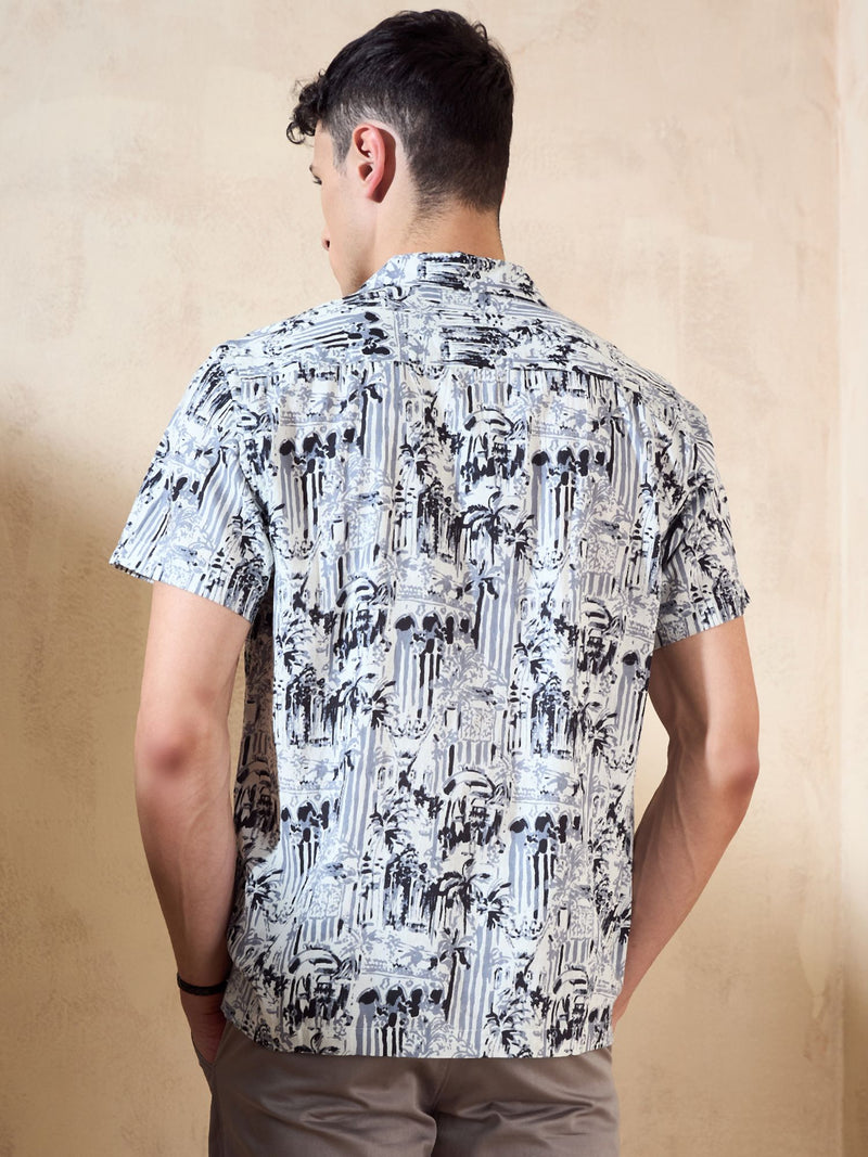 White: Half Sleeves Oversized Casual Printed Shirt