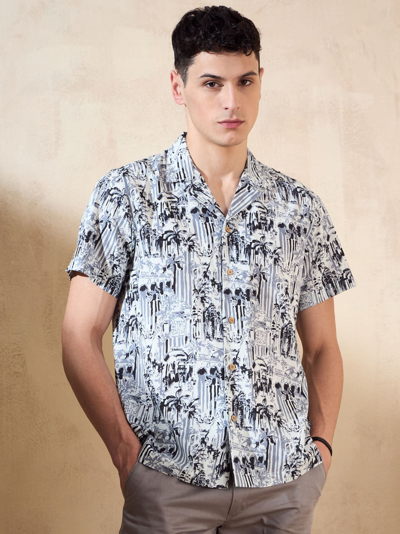 White: Half Sleeves Oversized Casual Printed Shirt
