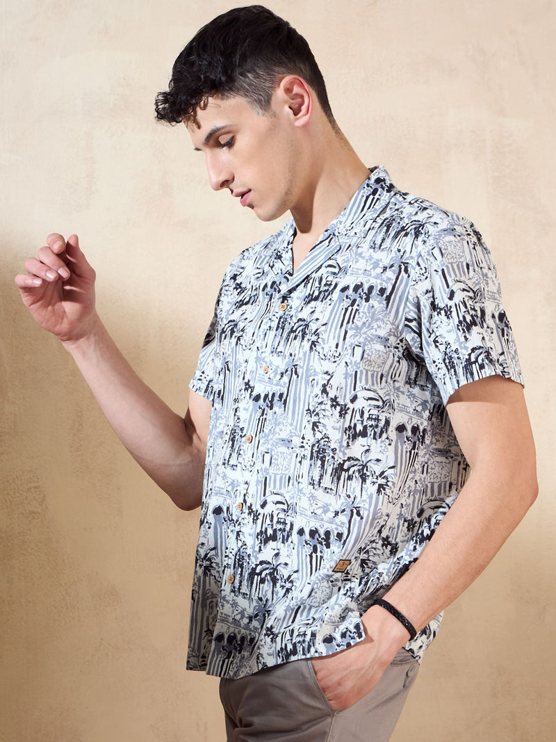 White: Half Sleeves Oversized Casual Printed Shirt