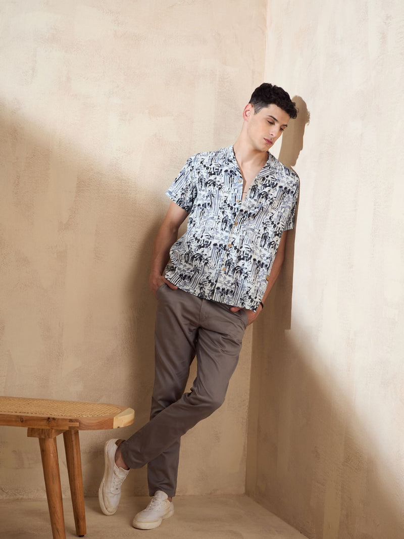 White: Half Sleeves Oversized Casual Printed Shirt