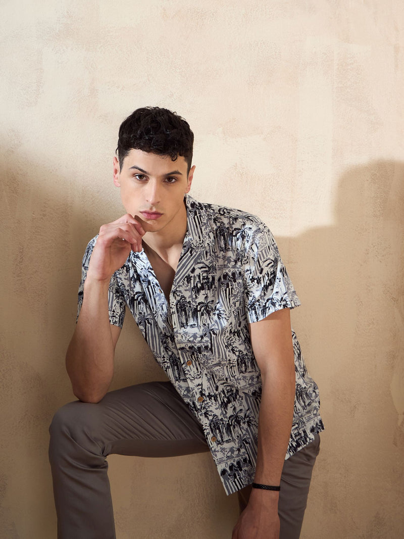 White: Half Sleeves Oversized Casual Printed Shirt