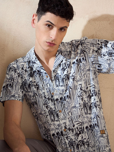 White: Half Sleeves Oversized Casual Printed Shirt