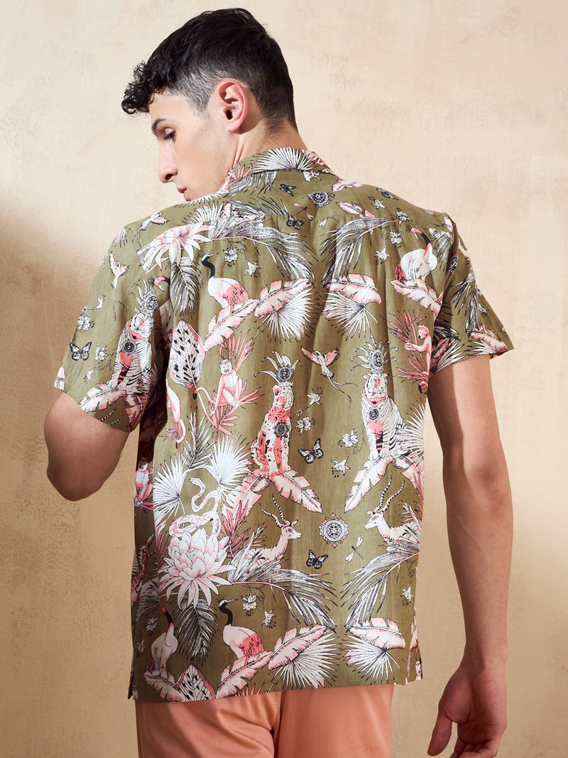 Green: Half Sleeves Oversized Printed Shirt