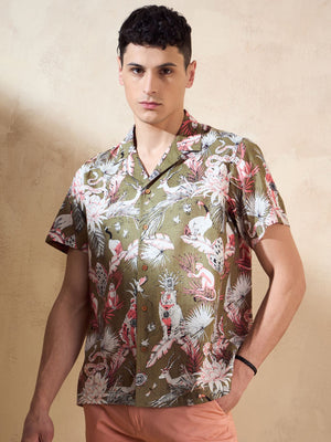 Green: Half Sleeves Oversized Printed Shirt