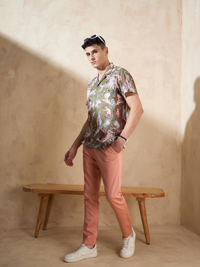 Green: Half Sleeves Oversized Printed Shirt