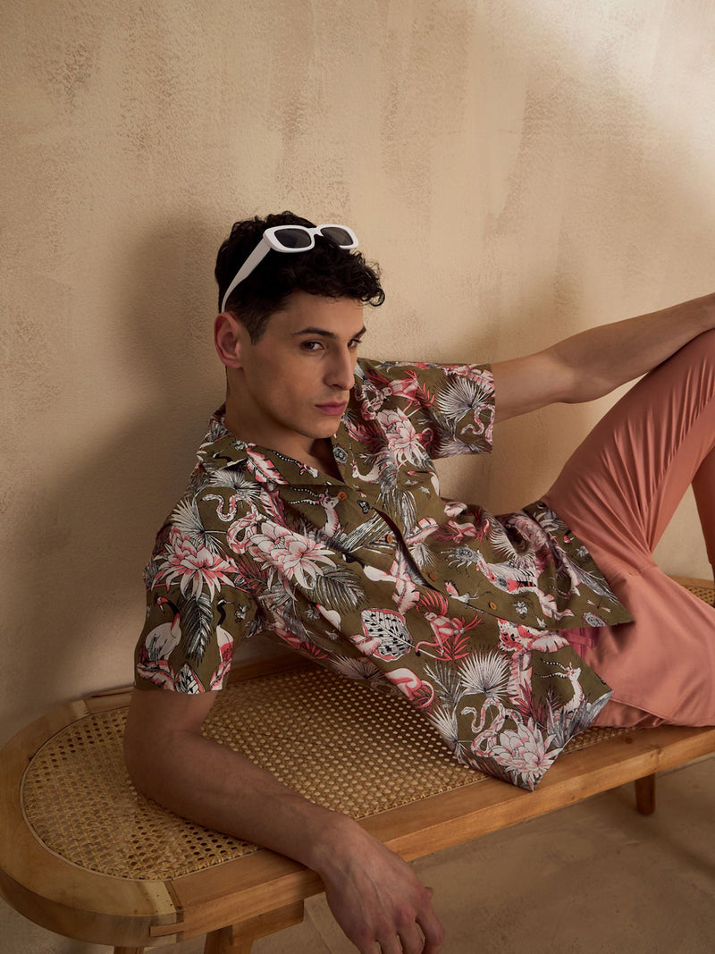 Green: Half Sleeves Oversized Printed Shirt