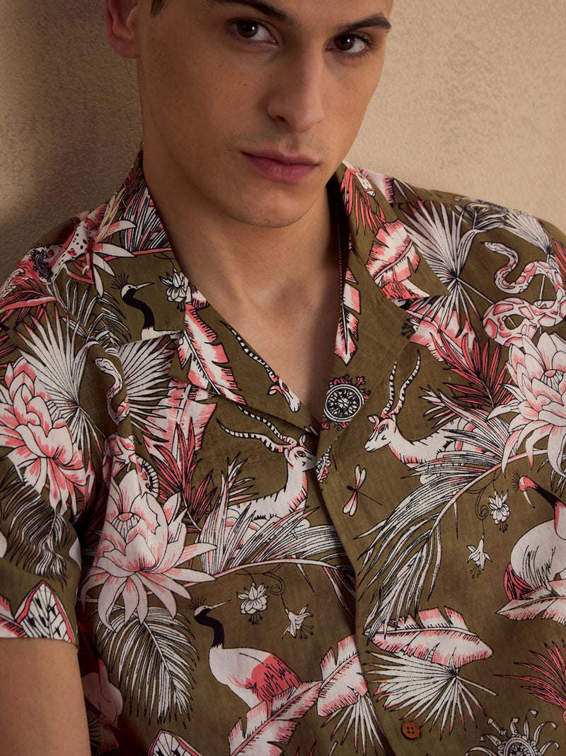 Green: Half Sleeves Oversized Printed Shirt