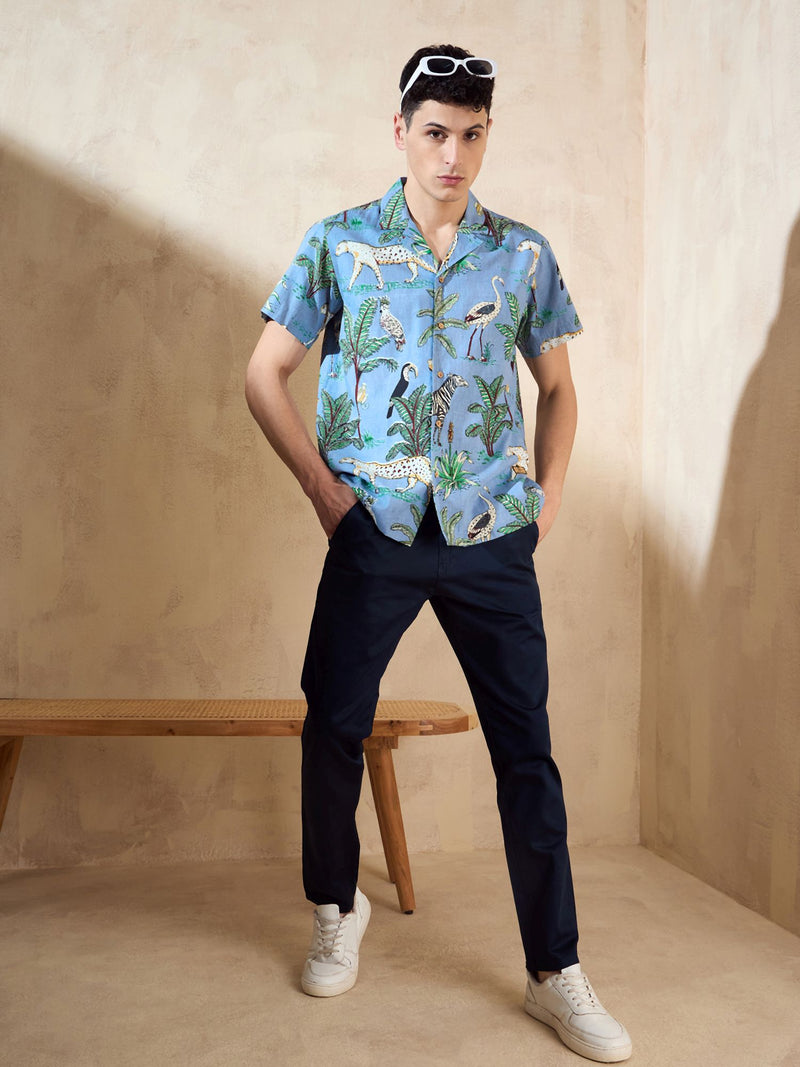 Sky Blue: Half Sleeves Printed Shirt