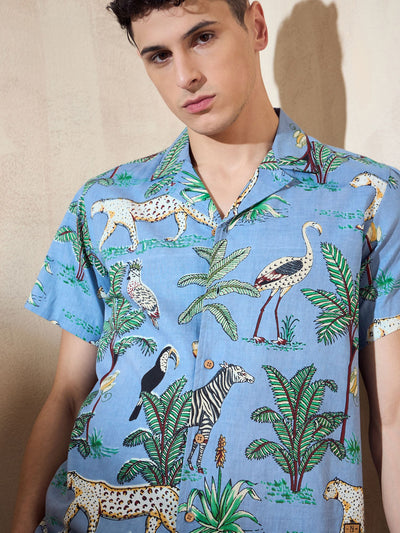 Sky Blue: Half Sleeves Printed Shirt