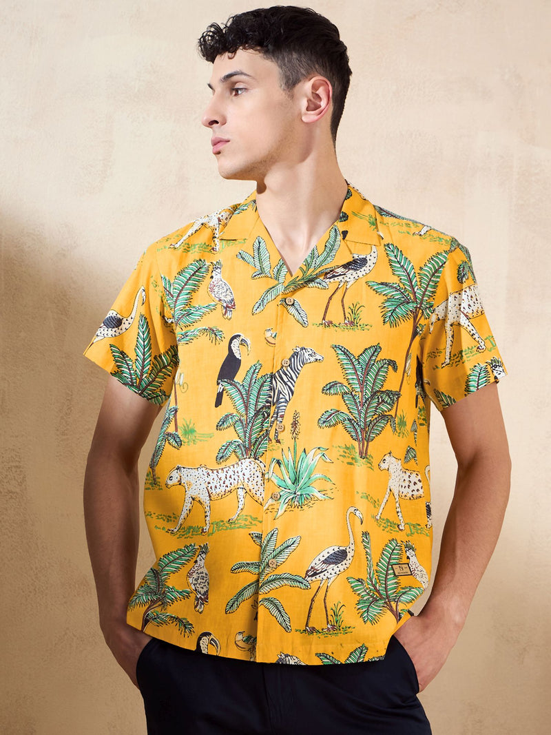 Mustard: Half Sleeves Casual Printed Shirt