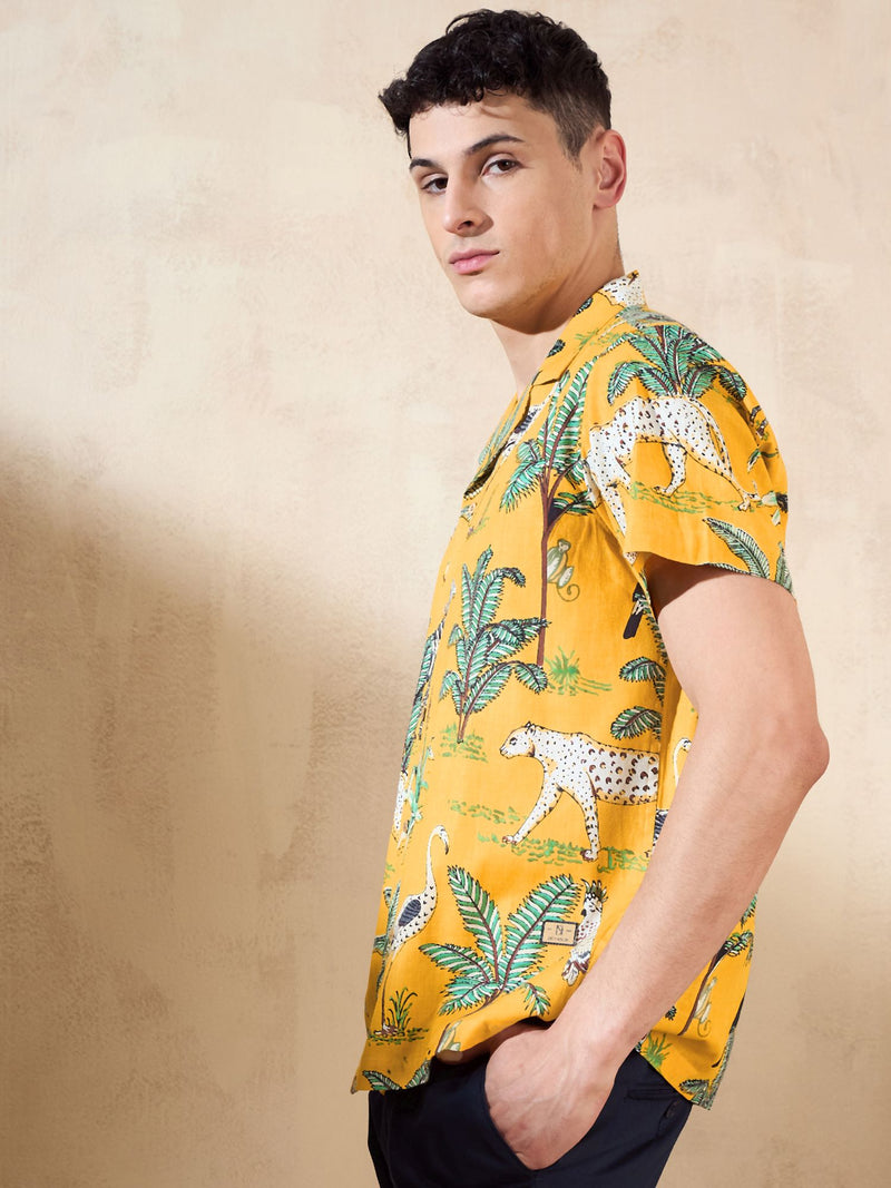 Mustard: Half Sleeves Casual Printed Shirt