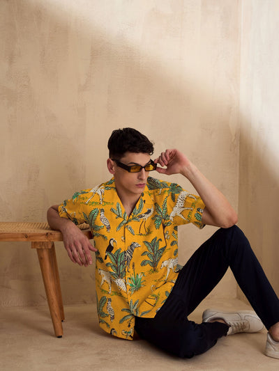 Mustard: Half Sleeves Casual Printed Shirt