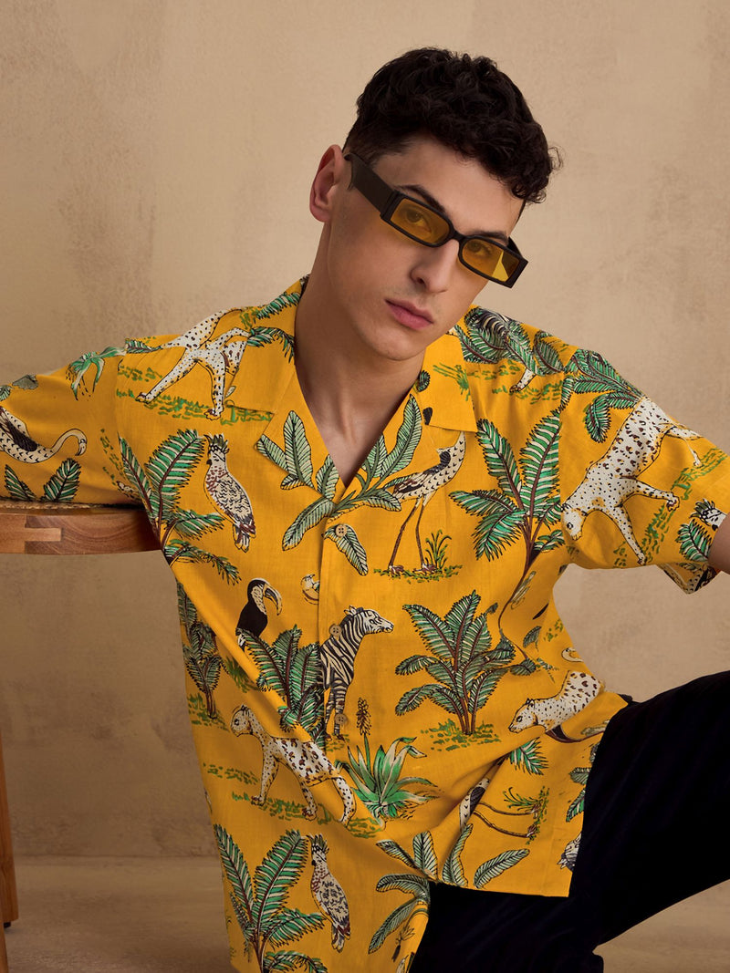 Mustard: Half Sleeves Casual Printed Shirt