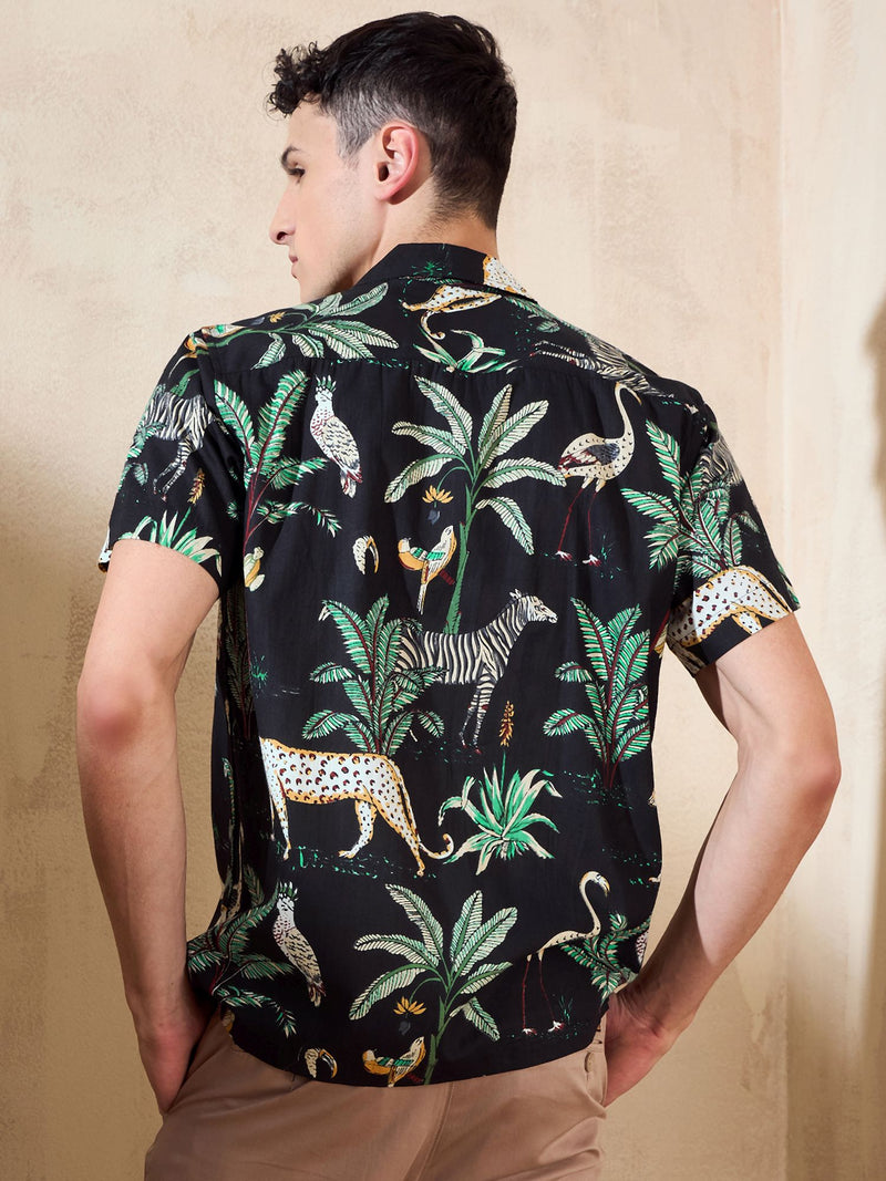 Black: Half Sleeves Casual Printed Shirt