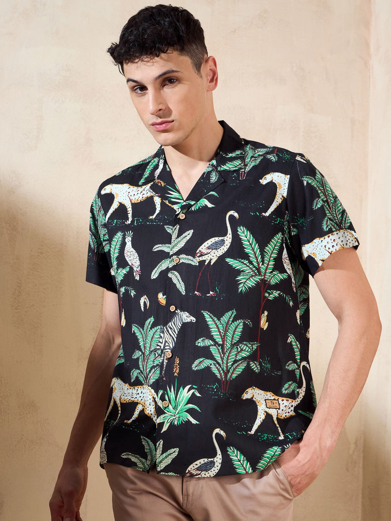 Black: Half Sleeves Casual Printed Shirt