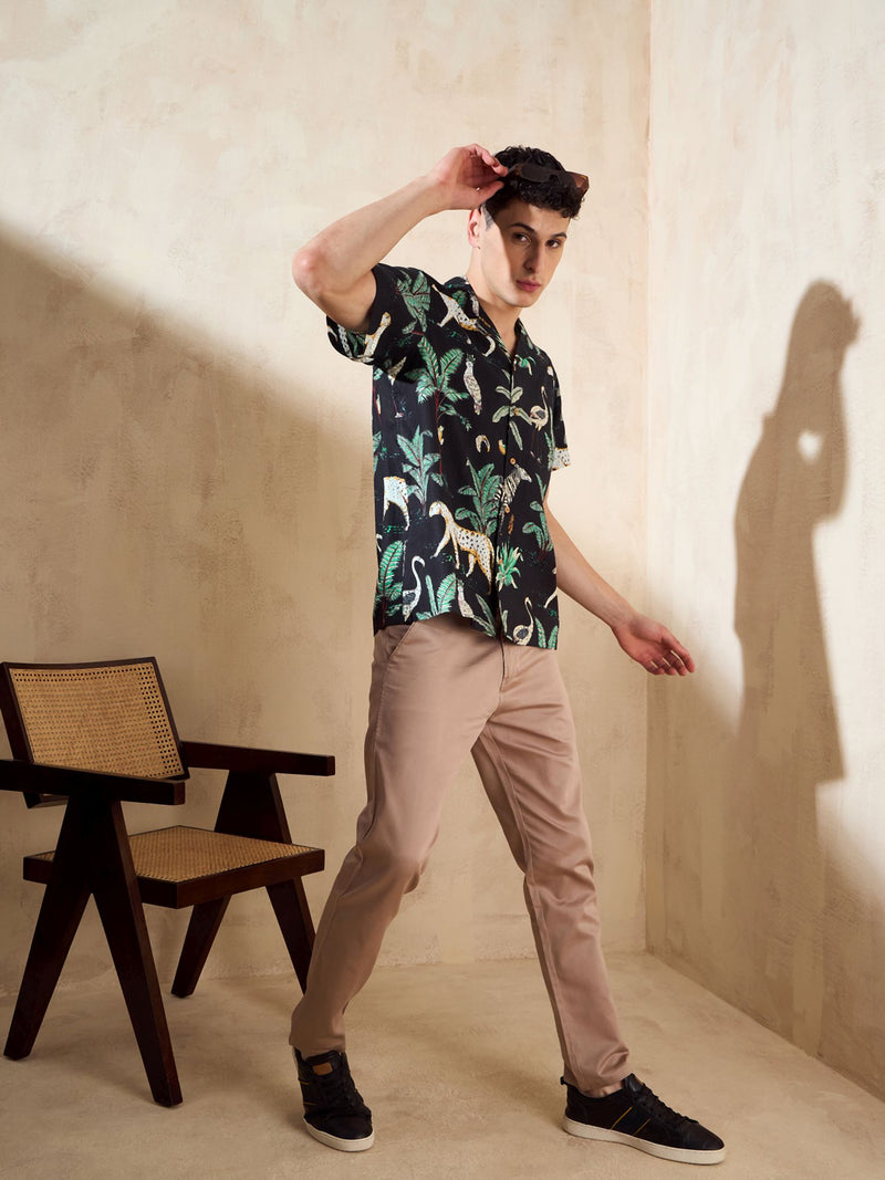 Black: Half Sleeves Casual Printed Shirt