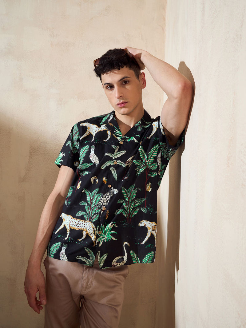 Black: Half Sleeves Casual Printed Shirt